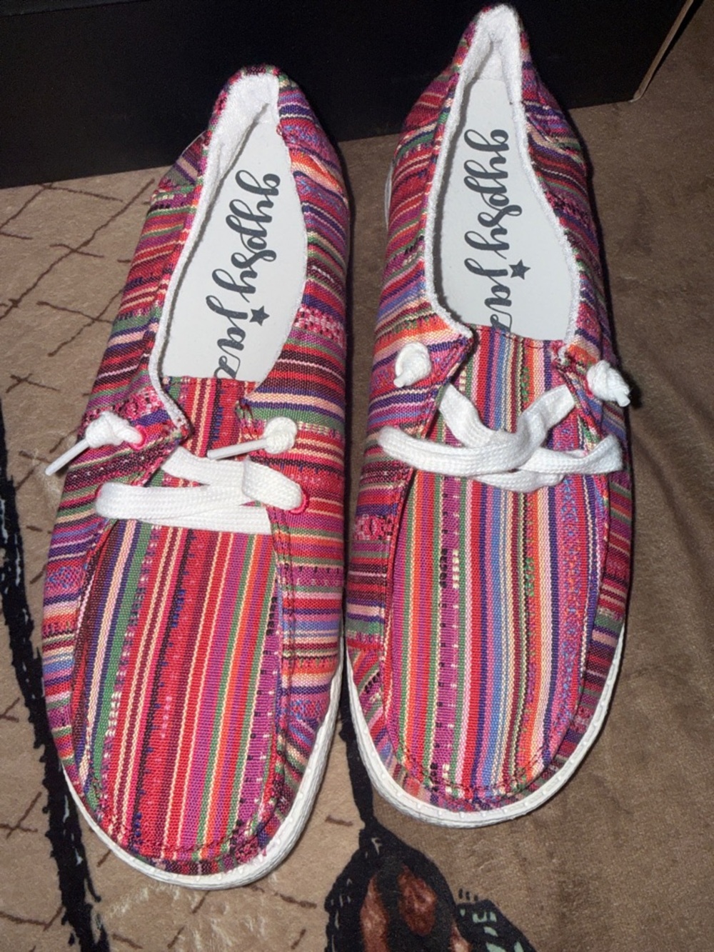 NWOB Gypsy Jazz Pink Multicolor Striped Canvas Slip-Ons